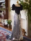 Charmant Noire Paillettes Robe De Soirée 2024 Trompette / Sirène Encolure Carrée Gonflée Manches Courtes Dos Nu Noeud Train De Balayage Soirée Robe De Ceremonie