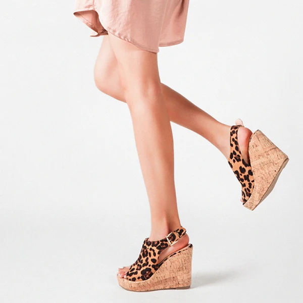 Vintage / Retro Leopard Print Street Wear Womens Sandals 2022 11 cm Wedges Open / Peep Toe Sandals