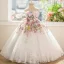 Chic / Beautiful White Beading Pearl Sequins Appliques Birthday Flower Girl Dresses 2025 Ball Gown Scoop Neck Sleeveless Backless Floor-Length / Long