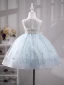 Charming Sky Blue Beading Pearl Sequins Birthday Flower Girl Dresses 2023 Ball Gown Scoop Neck Sleeveless Backless Floor-Length / Long