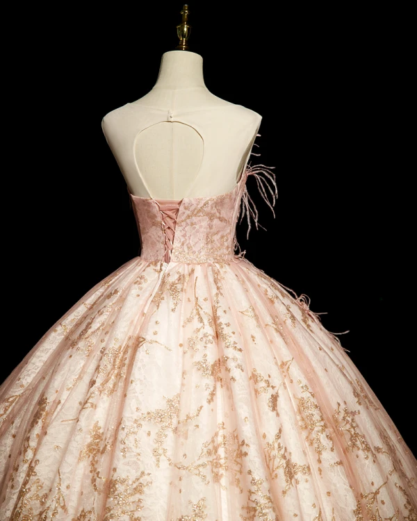 Elegant Blushing Pink Prom Dresses 2023 Ball Gown Scoop Neck Beading Rhinestone Sequins Lace Flower Tassel Sleeveless Backless Floor-Length / Long Formal Dresses
