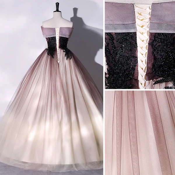 Élégant Dégradé De Couleur Champagne Robe De Bal 2022 Robe Boule Bustier En Dentelle Fleur Sans Manches Dos Nu Longue Robe De Ceremonie