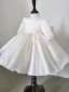 Chic / Beautiful White Beading Pearl Short Flower Girl Dresses 2023 Ball Gown Birthday Scoop Neck Short Sleeve Bow