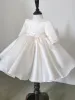 Chic / Beautiful White Beading Pearl Short Flower Girl Dresses 2023 Ball Gown Birthday Scoop Neck Short Sleeve Bow