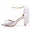 Elegante Weiß Perle Brautschuhe 2024 Knöchelriemen Schleife 7 cm Stilettos Spitzschuh Hochzeit Sandaletten Hochhackige