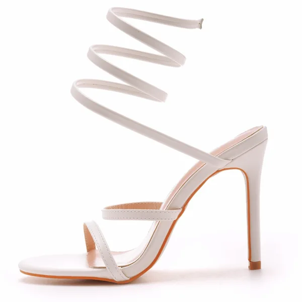 Sexy White Cocktail Party Womens Sandals 2023 10 cm Stiletto Heels Ankle Strap Open / Peep Toe Sandals High Heels