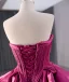 High-end Fuchsia Cascading Ruffles Satin Prom Dresses 2024 Ball Gown Strapless Sleeveless Backless Tea-length Prom Formal Dresses