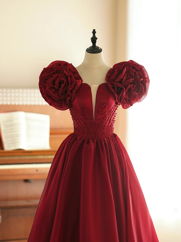 burgundy fairy dress Burgundy Vintage Lace Short Dress Prom Dress – Koutun Dress