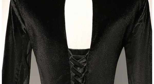 Audrey Hepburn Style Black Prom Dresses 2025 A-Line / Princess High Neck 3/4 Sleeve Backless Floor-Length / Long Prom Formal Dresses