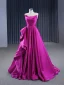 High-end Fuchsia Cascading Ruffles Satin Prom Dresses 2024 A-Line / Princess Strapless Sleeveless Backless Floor-Length / Long Prom Formal Dresses