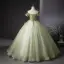 Elegant Sage Green Appliques Ball Gown Prom Dresses 2024 Strapless Sleeveless Backless Floor-Length / Long Prom Formal Dresses