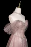 Charmant Bling Bling Rougissant Rose Perlage Faux Diamant Paillettes Robe De Bal 2025 Princesse De l'épaule Manches Courtes Dos Nu Longue Promo Robe De Ceremonie