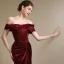 Sexy Burgundy Split Front Prom Dresses 2024 Trumpet / Mermaid Off-The-Shoulder Sleeveless Backless Floor-Length / Long Prom Formal Dresses