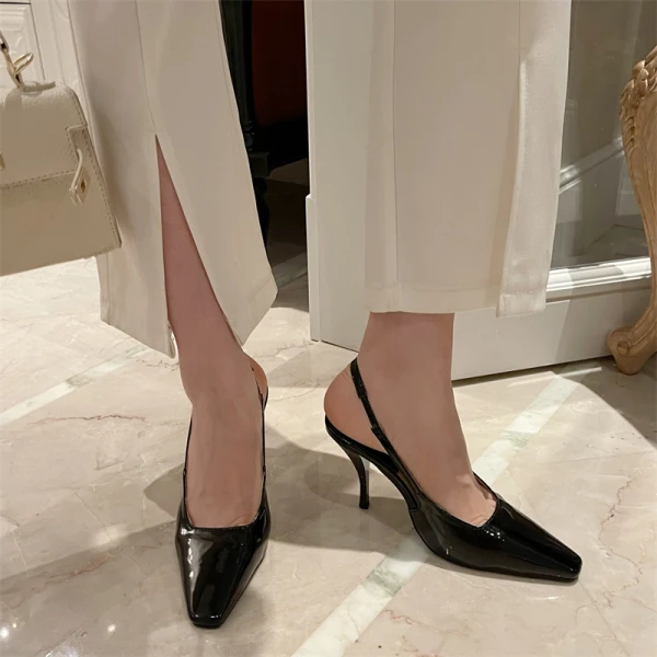 Modest / Simple Casual Summer White Womens Sandals 2022 9 cm Stiletto Heels Square Toe Womens Shoes High Heels