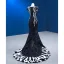 Luxe Noire Fait main Perlage Paillettes Plumes Robe De Soirée Encolure Dégagée Manches Courtes Train De Balayage Soirée Robe De Ceremonie