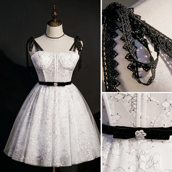 Sexy Blanche Anniversaire Robe De Fête 2022 Princesse Bretelles Spaghetti Sans Manches Dos Nu Noeud Ceinture Longue Robe De Ceremonie