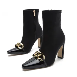 Mode Schwarz Strassenmode Herbst Winter Stiefel Damen 2023 9 Cm Thick Heels Spitzschuh Stiefel Damen