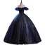 Vintage / Originale Bleu Marine Paillettes Robe De Bal 2023 Robe Boule De l'épaule Gland Sans Manches Dos Nu Longue Promo Robe De Ceremonie
