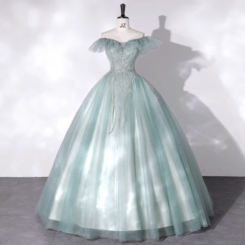 Moda Verde Vestidos de gala 2022 Ball Gown Fuera Del Hombro Sin Mangas Sin Espalda Rebordear Lentejuelas Largos Gala Vestidos Formales