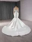 High-end Elegant White Pearl Sequins Satin Wedding Dresses 2024 Trumpet / Mermaid Scoop Neck Long Sleeve Floor-Length / Long Wedding