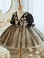 Chic / Beautiful Black Lace Flower Printing Short Birthday Flower Girl Dresses 2023 Ball Gown Scoop Neck Short Sleeve Backless Tulle