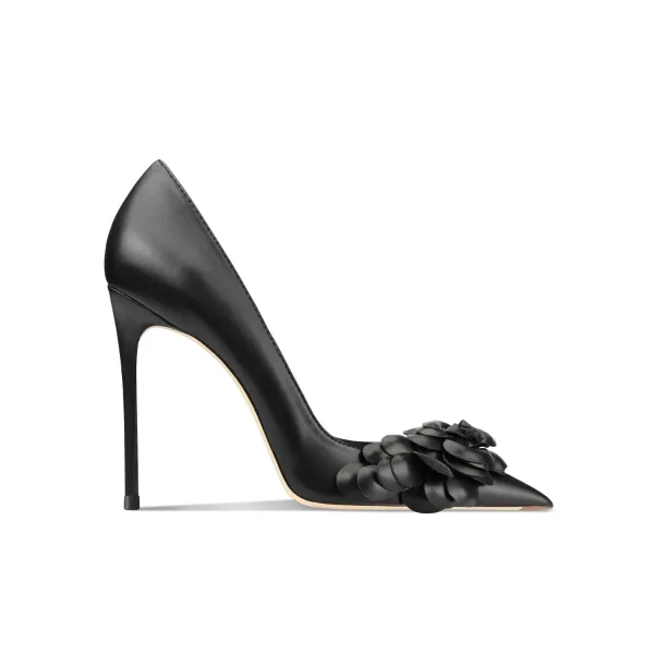 Mode Schwarz Abend Leder Pumps Hochhackige 2024 10 cm Stilettos Spitzschuh Damenschuhe