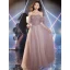Charming Purple Beading Sequins Evening Dresses 2023 A-Line / Princess Off-The-Shoulder Short Sleeve Backless Floor-Length / Long Evening Party Formal Dresses