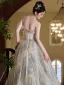 Flower Fairy Sage Green Appliques Prom Dresses 2025 A-Line / Princess Strapless Sleeveless Backless Sweep Train Prom Formal Dresses