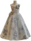 Chic / Beautiful Grey Beading Glitter Flower Birthday Flower Girl Dresses 2024 A-Line / Princess Scoop Neck Sleeveless Backless Bow Floor-Length / Long Tulle