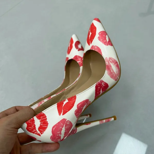 Mode Vita Afton Utskrift Pumps 2025 12 cm Stilettklackar Spetsiga Högklackade