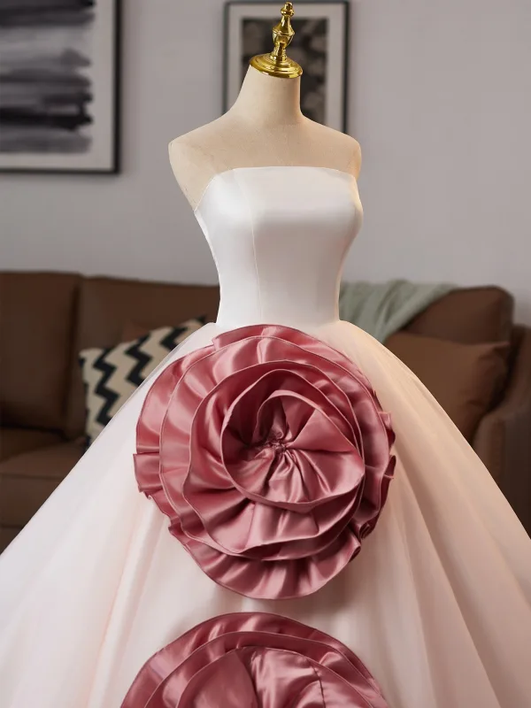 Amazing / Unique Blushing Pink Appliques Prom Dresses 2025 Ball Gown Strapless Sleeveless Backless Floor-Length / Long Prom Formal Dresses