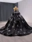 Vintage / Retro High-end Black Handmade  Beading Prom Dresses 2024 Ball Gown Off-The-Shoulder Short Sleeve Backless Bow Court Train Prom Formal Dresses