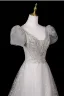 Bling Bling Gris Paillettes Faux Diamant Robe De Bal 2025 Princesse V-Cou Manches Courtes Dos Nu Longue Robe De Ceremonie