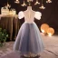 Chic / Beautiful Sky Blue Sequins Flower Girl Dresses 2022 A-Line / Princess Scoop Neck Puffy Short Sleeve Floor-Length / Long Prom Flower Girl Dresses