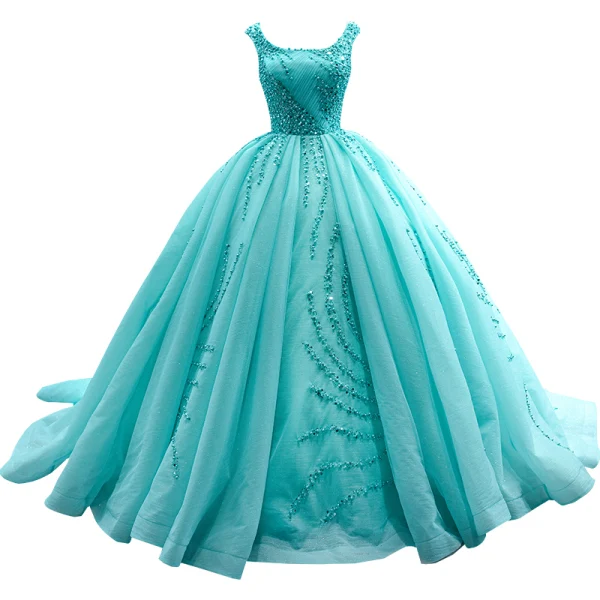 High-end Mint Green Handmade Beading Pearl Sequins Prom Dresses 2022 Ball Gown U-Neck Sleeveless Backless Court Train Prom Formal Dresses