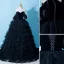 Audrey Hepburn-Stil Schwarz Fallende Rüsche Abendkleider 2023 Ballkleid Bandeau Ärmellos Rückenfreies Sweep / Pinsel Zug Abend Festliche Kleider