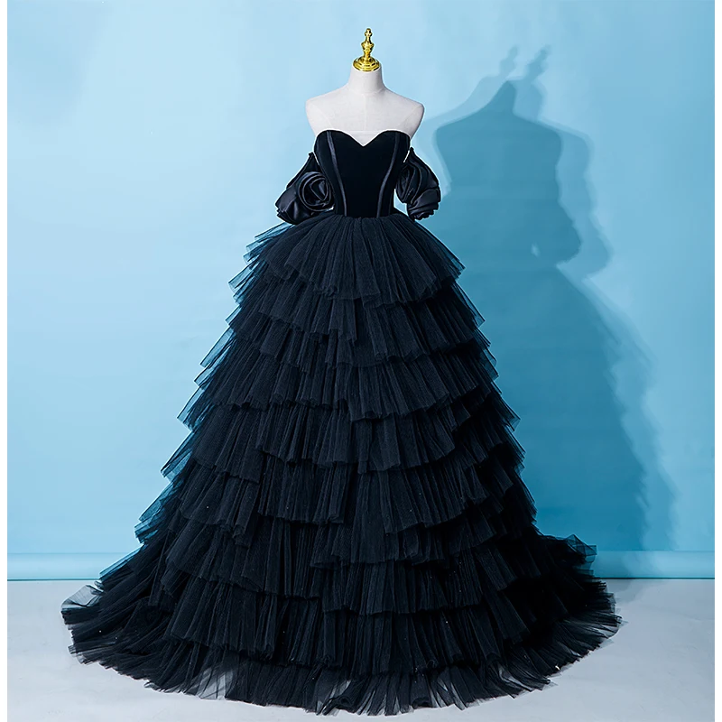 strapless open back dress Audrey Hepburn vintage women Lace Waist Black big swing robe high dres main image 0