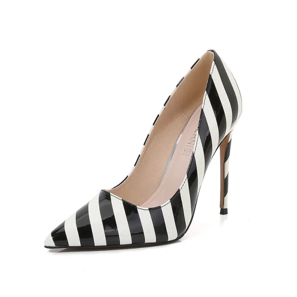 Fashion Street Wear Yellow Stripe Pumps 2023 12 cm Stiletto Heels Pointed Toe Pumps High Heels