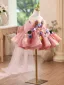 Flower Fairy Candy Pink Pearl Appliques Short Birthday Flower Girl Dresses 2025 Ball Gown Off-The-Shoulder Short Sleeve Backless Bow Tulle