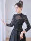 Vintage / Retro Black Beading Rhinestone Sequins Evening Dresses 2023 A-Line / Princess High Neck 3/4 Sleeve Floor-Length / Long Evening Party Formal Dresses