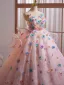 Blumenfee Rosa Multifarben Applikationen Geburtstag Ballkleider 2025 Ballkleid Bandeau Ärmellos Rückenfreies Sweep / Pinsel Zug Festliche Kleider