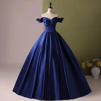 Vintage Elegante Donkerblauwe Satijn Galajurken 2024 Baljurk Uit De Schouder Korte Mouwen Ruglooze Lange Gala Gelegenheid Jurken