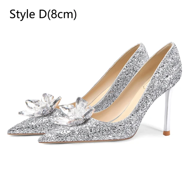 Charmant Bordeaux Cristal Paillettes Chaussure De Mariée 2024 Cuir 8 cm Talons Aiguilles À Bout Pointu Mariage Escarpins Talons Hauts