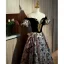 Chic / Beautiful Black Printing Prom Dresses 2022 A-Line / Princess Off-The-Shoulder Puffy Short Sleeve Backless Floor-Length / Long Formal Dresses