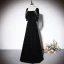 Elegant Black Pearl Evening Dresses 2023 A-Line / Princess Square Neckline Short Sleeve Backless Floor-Length / Long Evening Party Formal Dresses