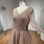 High-end Royal Blue Handmade  Beading Prom Dresses 2024 A-Line / Princess V-Neck Long Sleeve Floor-Length / Long Prom Formal Dresses