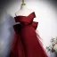 Illusion Burgundy Evening Dresses  2023 Trumpet / Mermaid Off-The-Shoulder Sleeveless Backless Bow Floor-Length / Long Evening Party Formal Dresses
