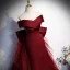 Sexy Burgundy Evening Dresses 2023 Trumpet / Mermaid Off-The-Shoulder Sleeveless Backless Bow Sweep Train Evening Party Formal Dresses