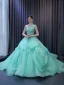 High-end Mint Green Cascading Ruffles Prom Dresses 2024 Ball Gown One-Shoulder Sleeveless Backless Court Train Prom Formal Dresses