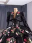 High-end Black Lace Flower Cascading Ruffles Corset Prom Dresses 2025 Ball Gown Off-The-Shoulder Short Sleeve Backless Chapel Train Formal Dresses